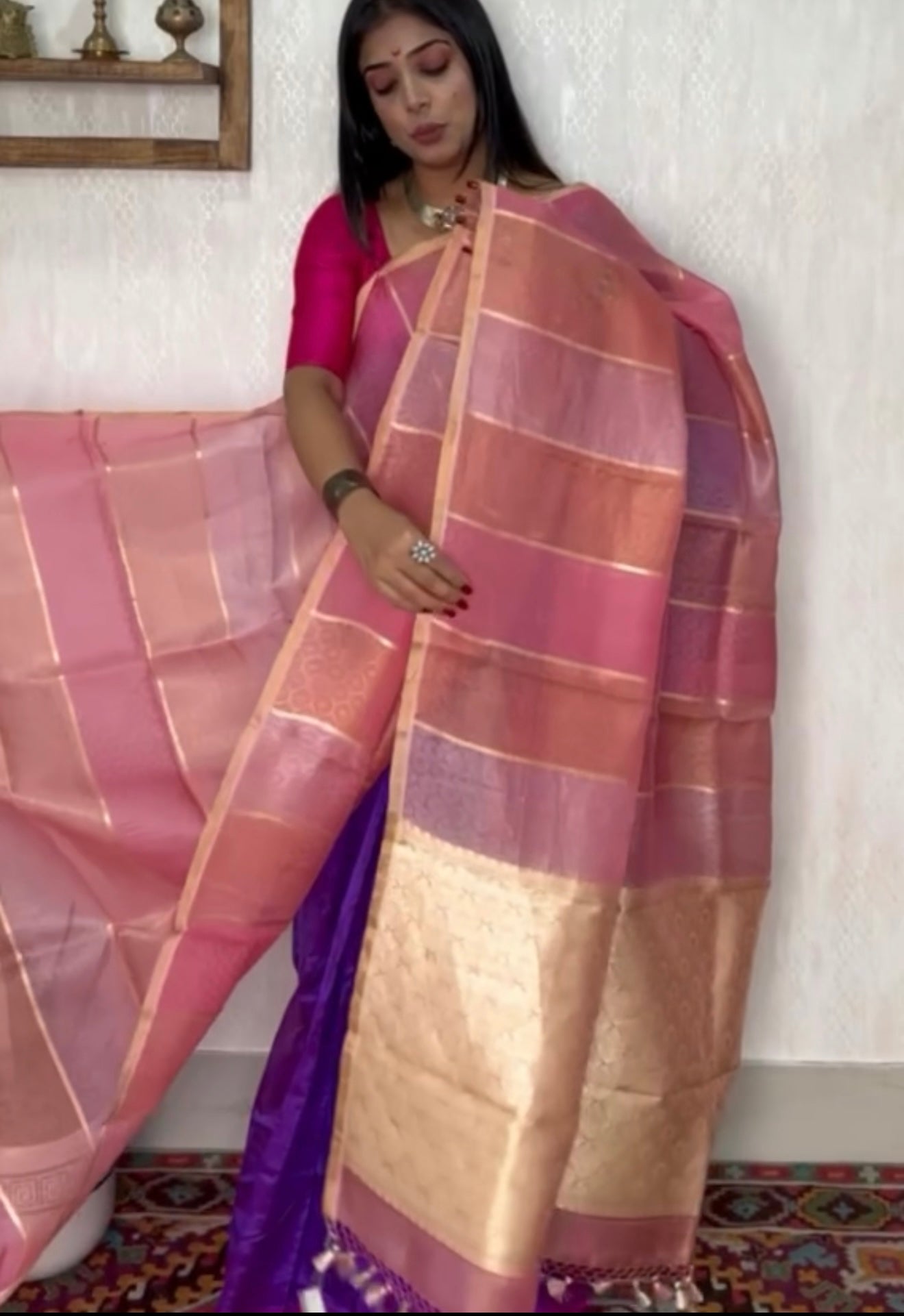 Tissue Organza Silk Banarsi - Rangkat Peach Pink