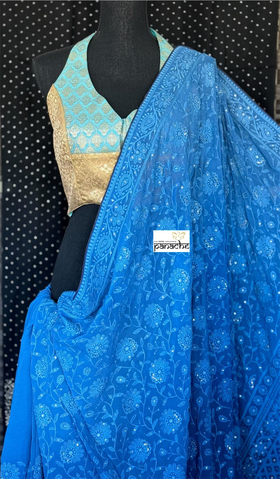 Designer Geogette Chikankari - Blue shaded