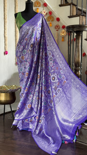 Tussar Georgette Banarasi - Purplish Blue Multi Meenakari