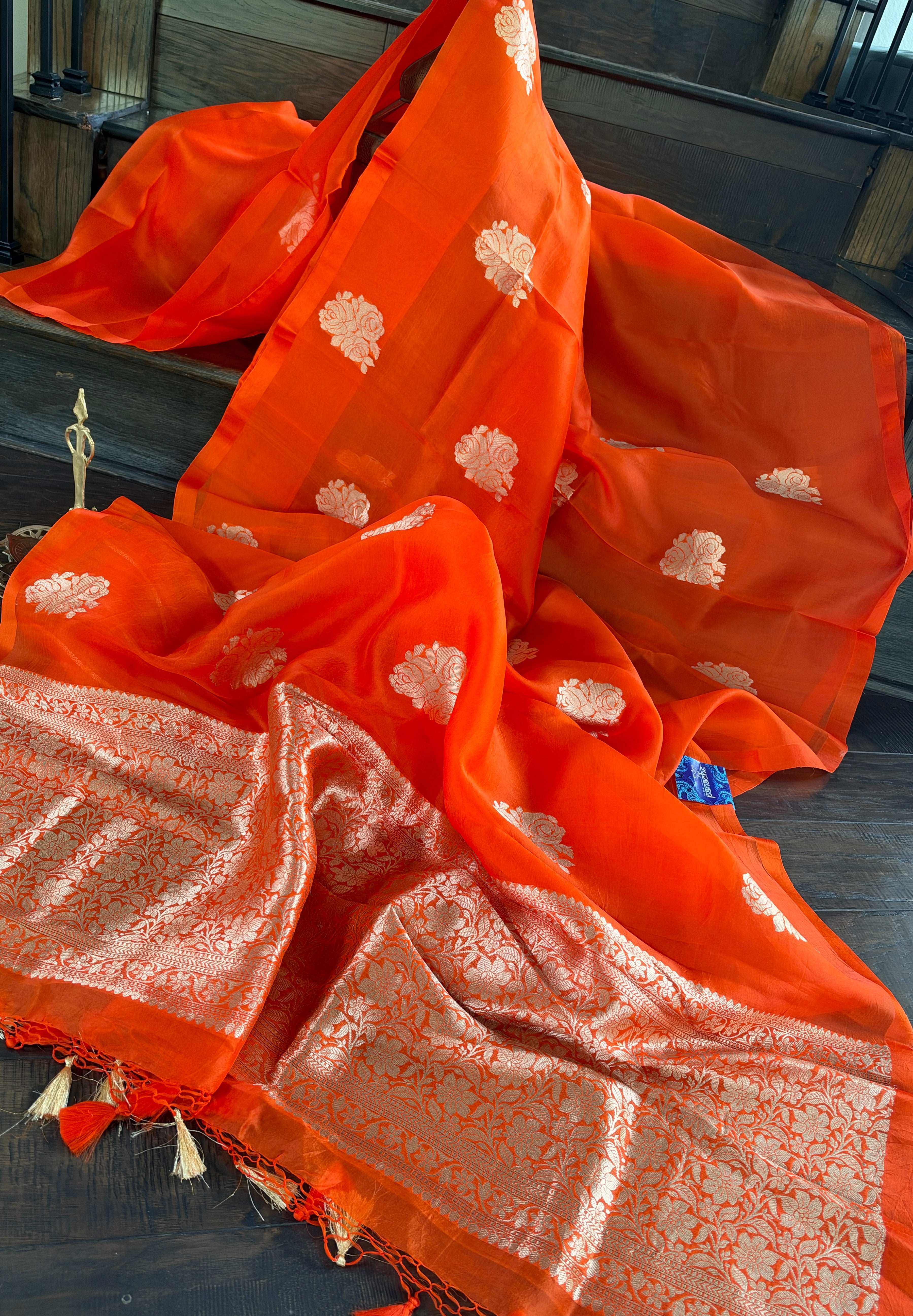 Kora Silk Banarasi - Fanta Orange