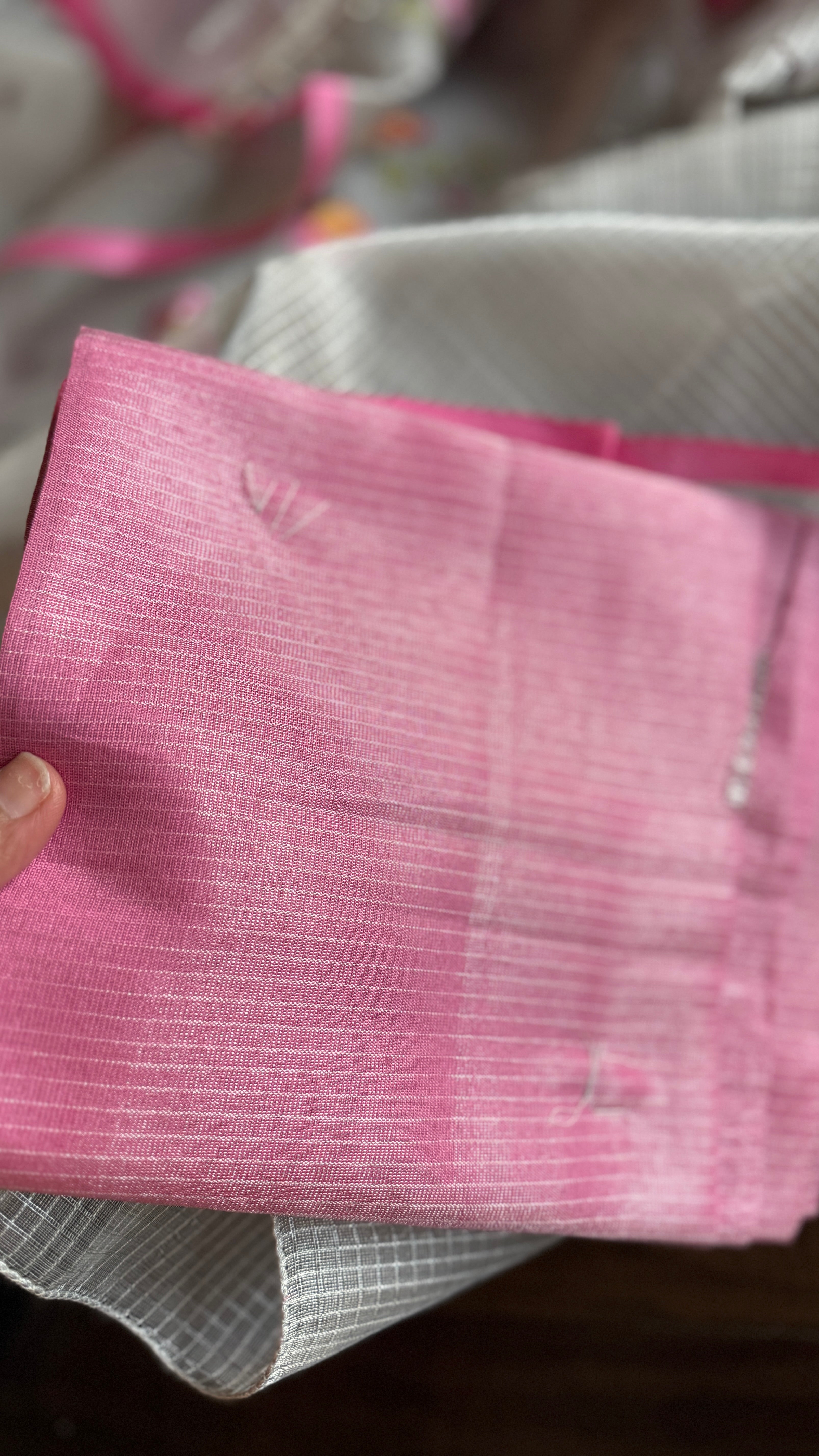 Designer Organza Tissue - Silver Grey Pink Embroidered
