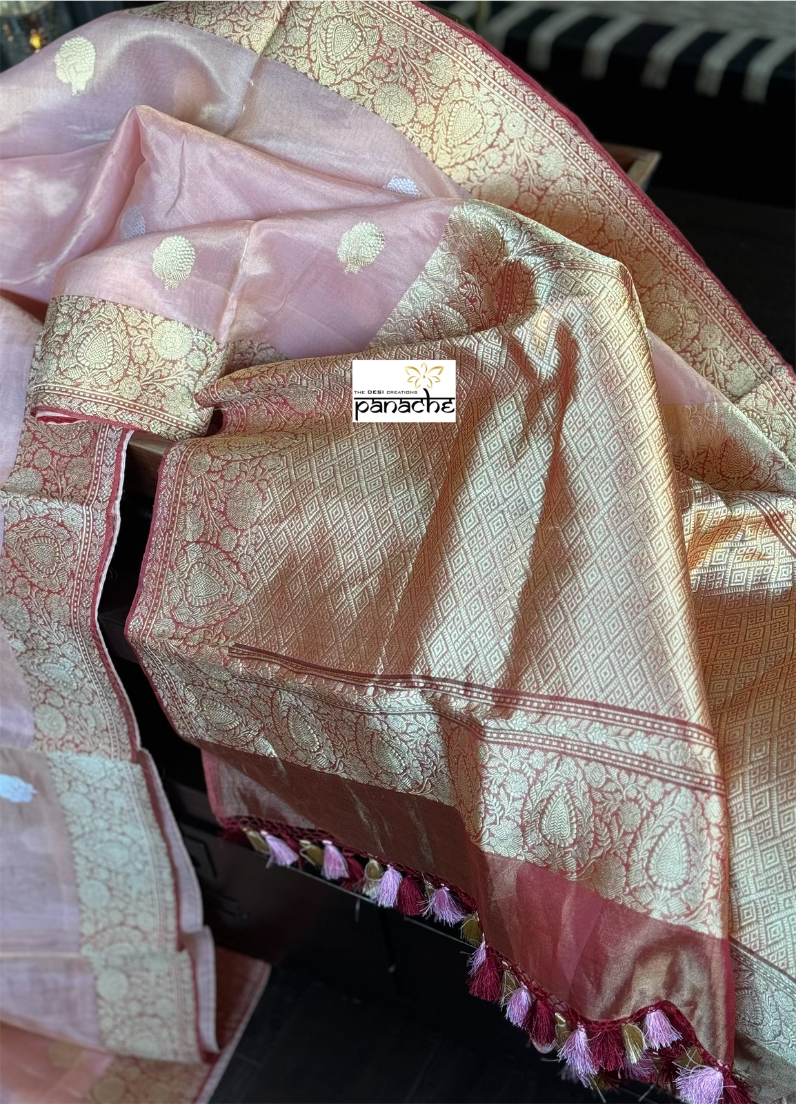 Pure Organza Tissue Silk Banarasi- Peach