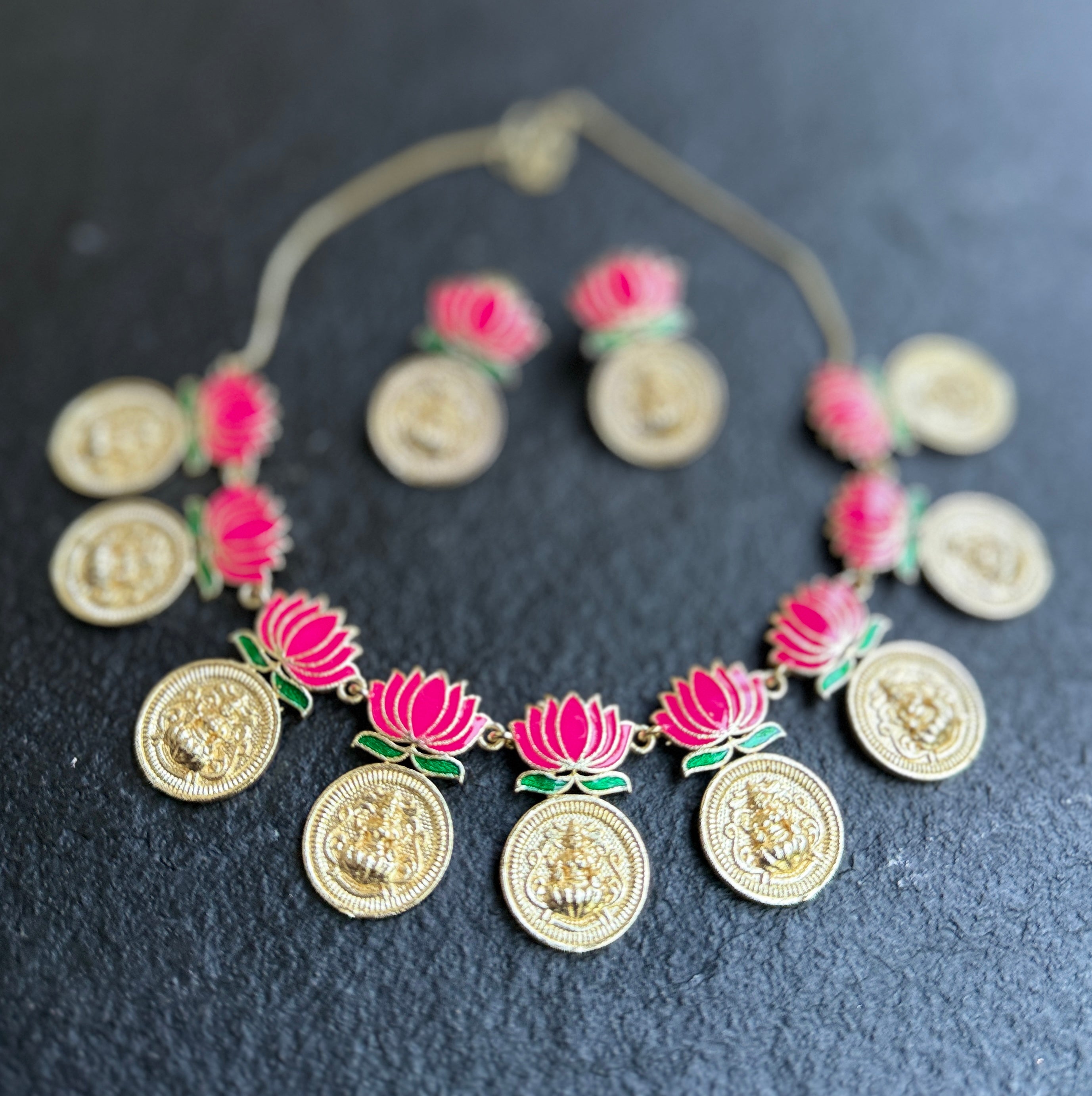 German Silver Lakshmi Set - Gold Lotus