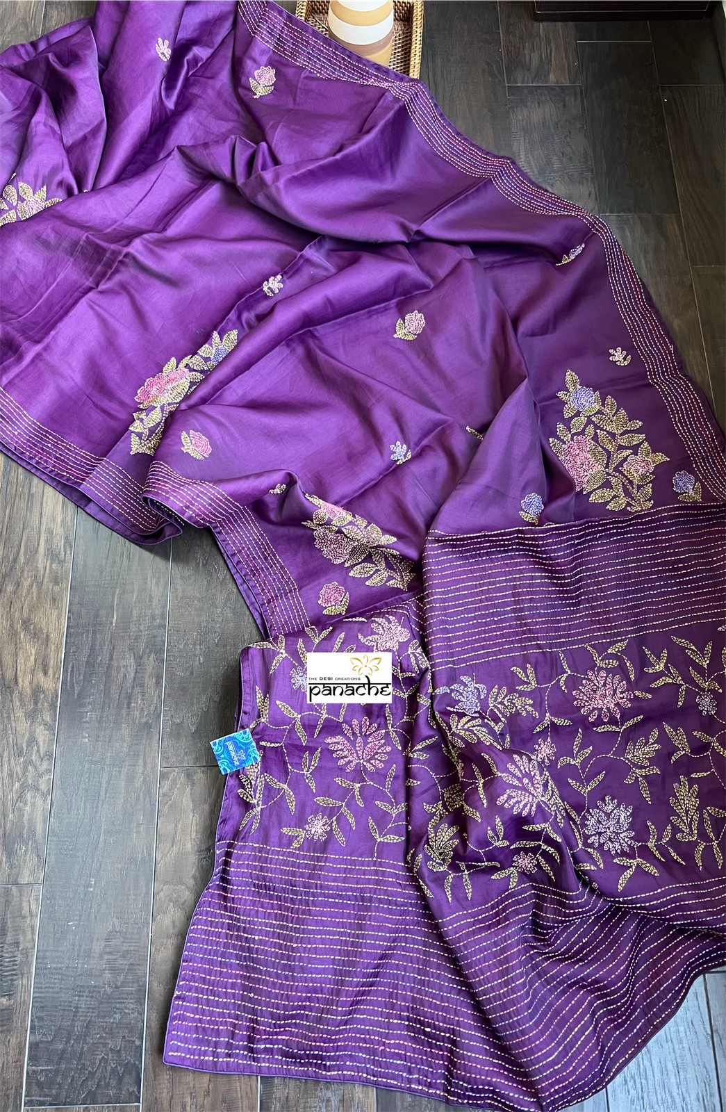 Soft Silk Kantha Stitch - Purple