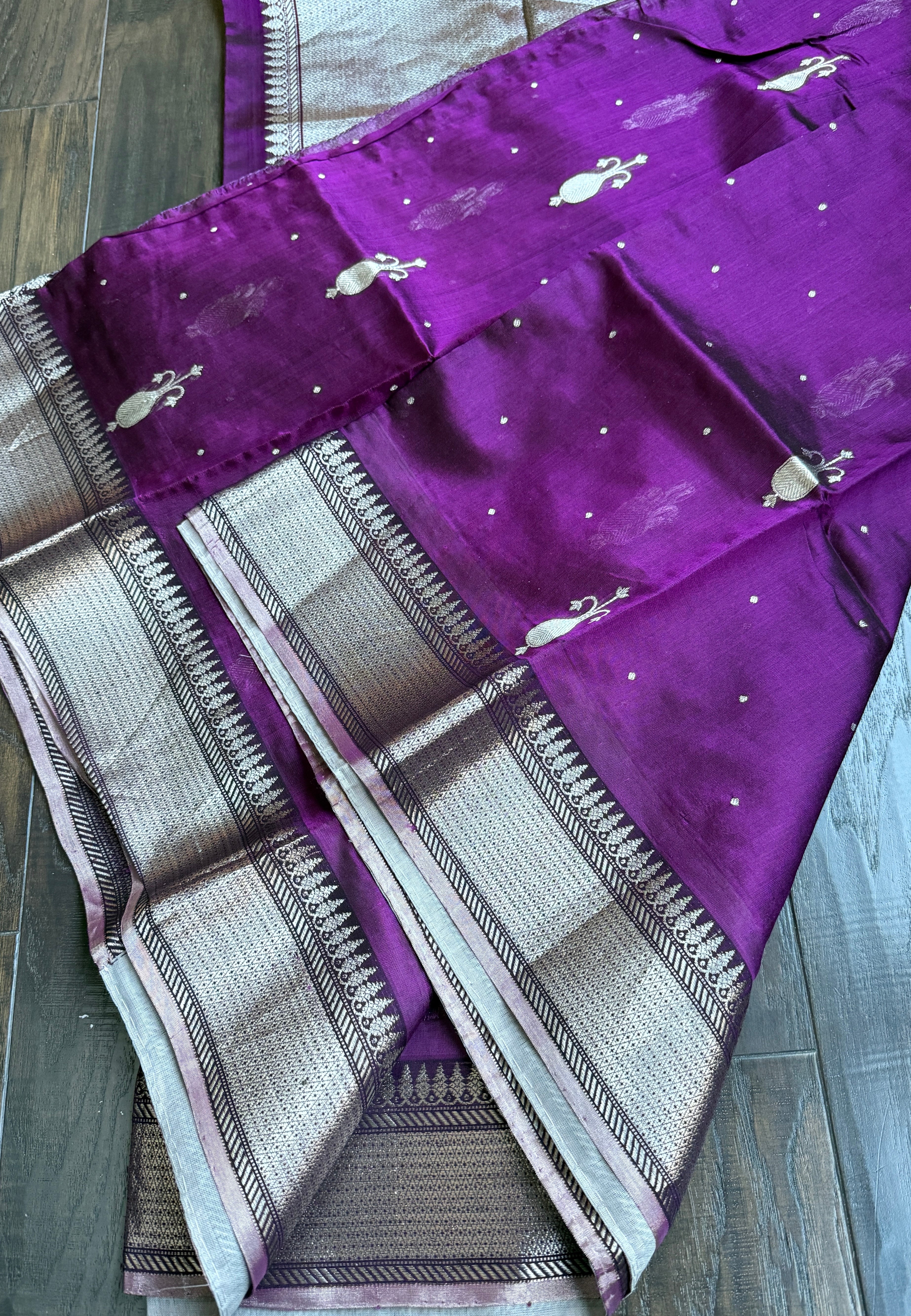 Pure Chanderi Pattu Silk Eknaliya - Wine Silver
