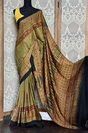 Modal Silk Ajrakh - Greenish Yellow Black Checkered