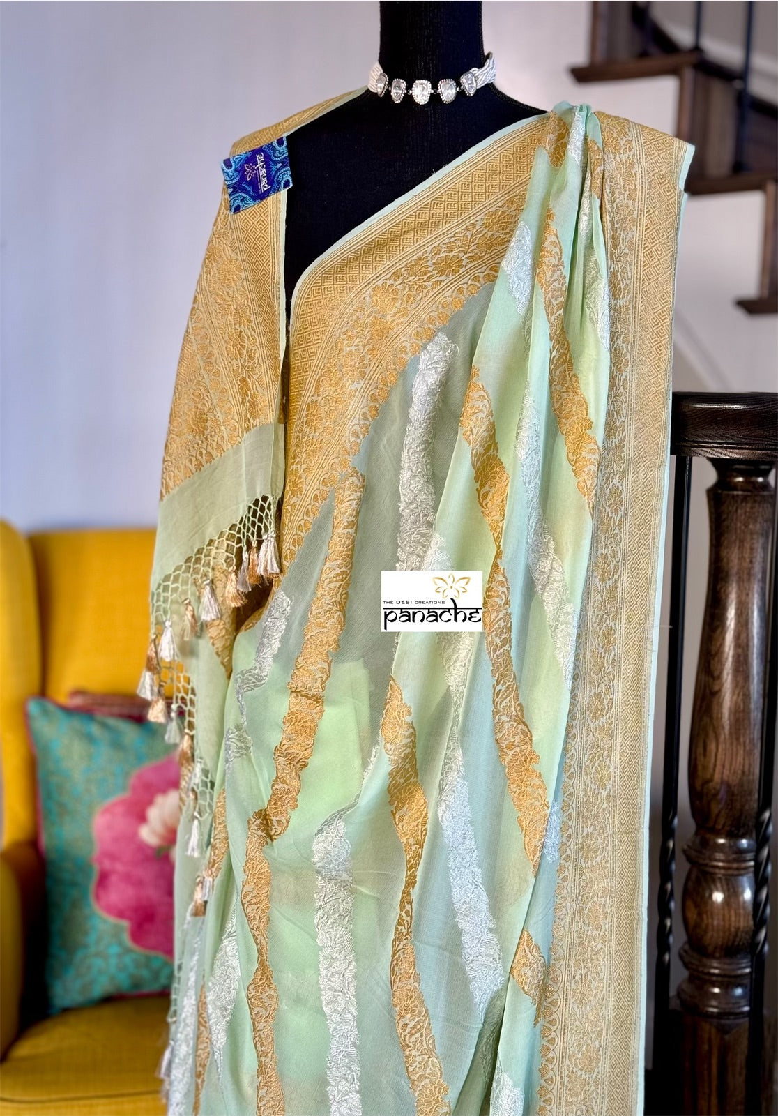 Pure Khaddi Georgette Banarasi - Light Mint Kadwa