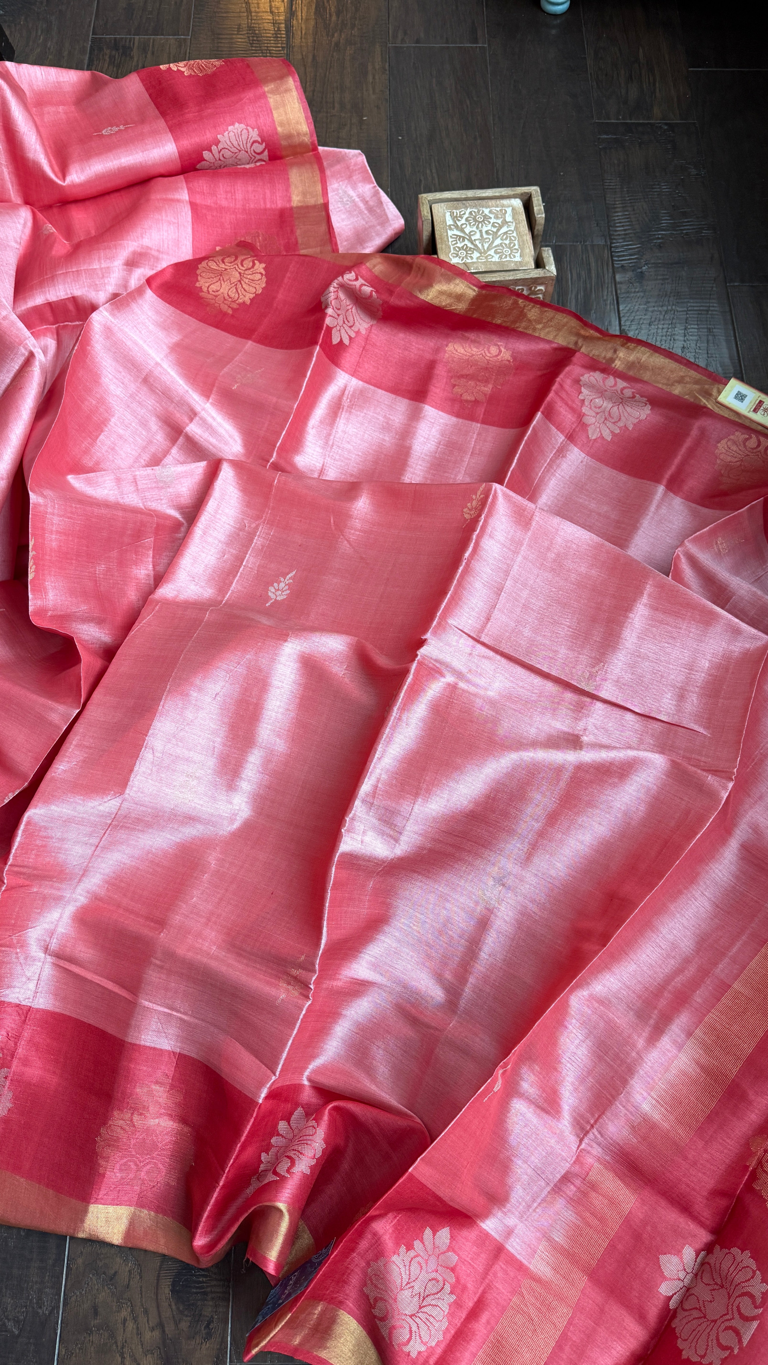 Pure Tussar Silk Woven - Pink resham woven