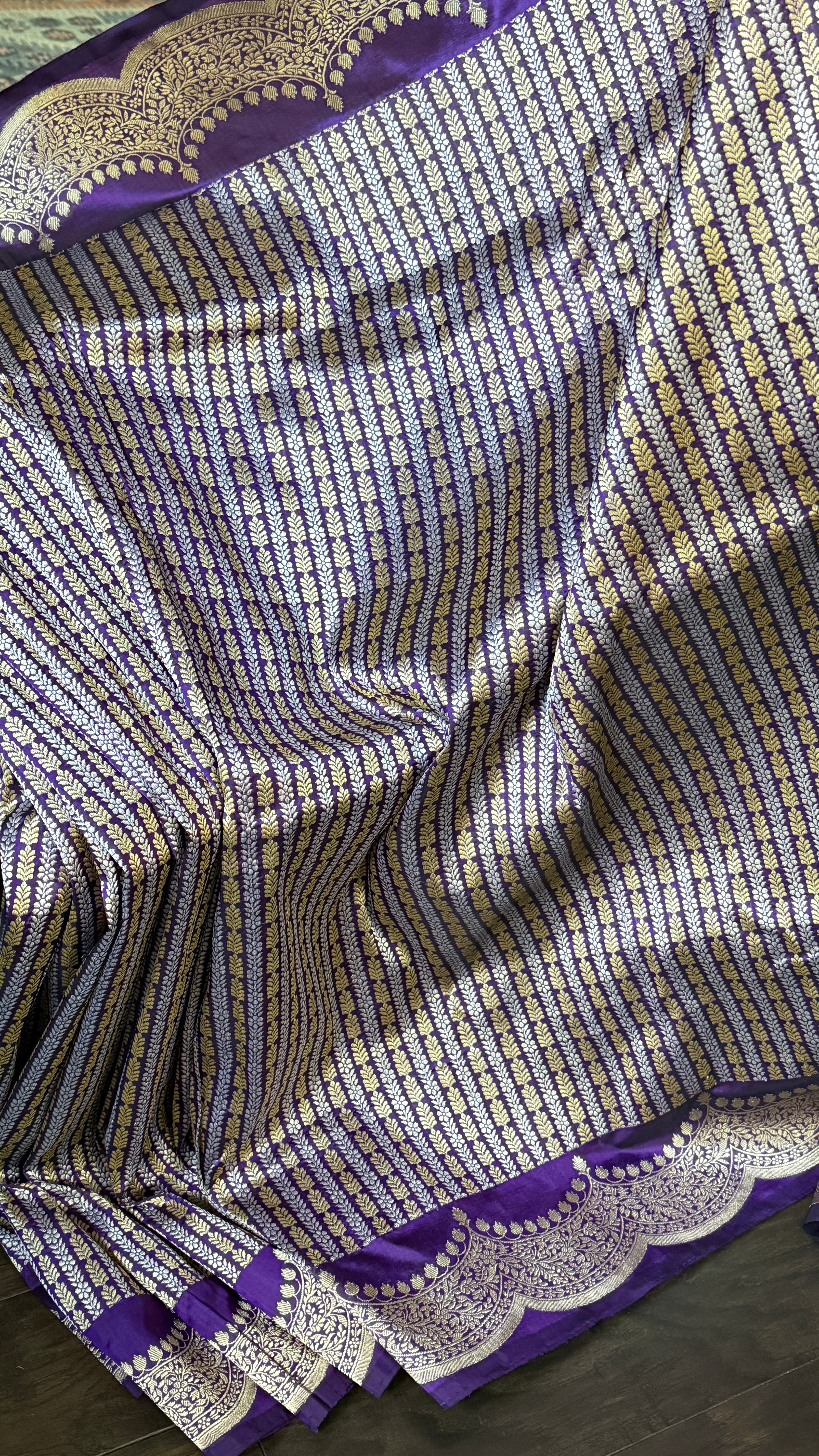 Silk Brocade Banarasi - Purple Antique Zari Kadwa