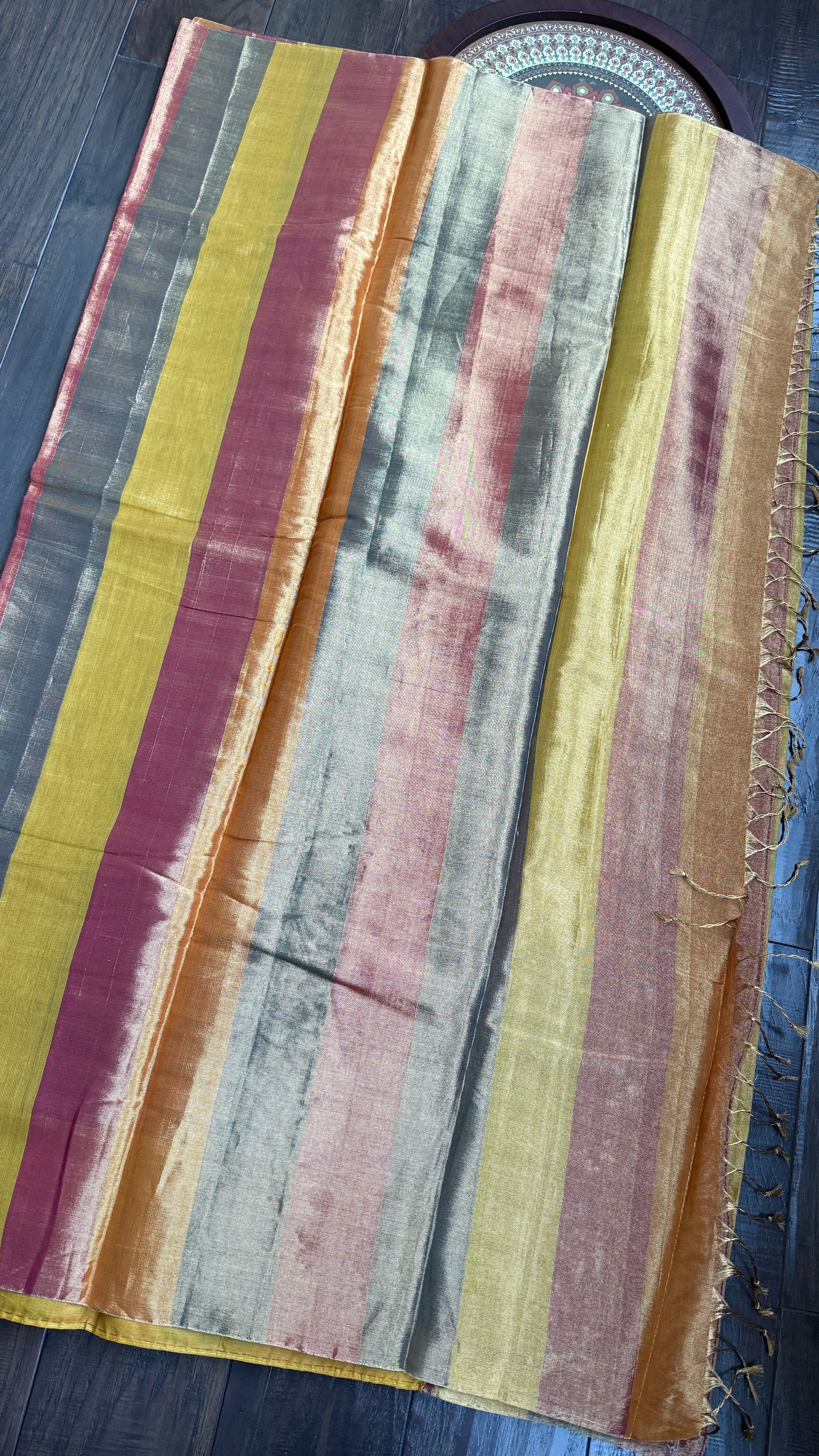Chanderi Tissue Silk - Multi Color woven Rangkat