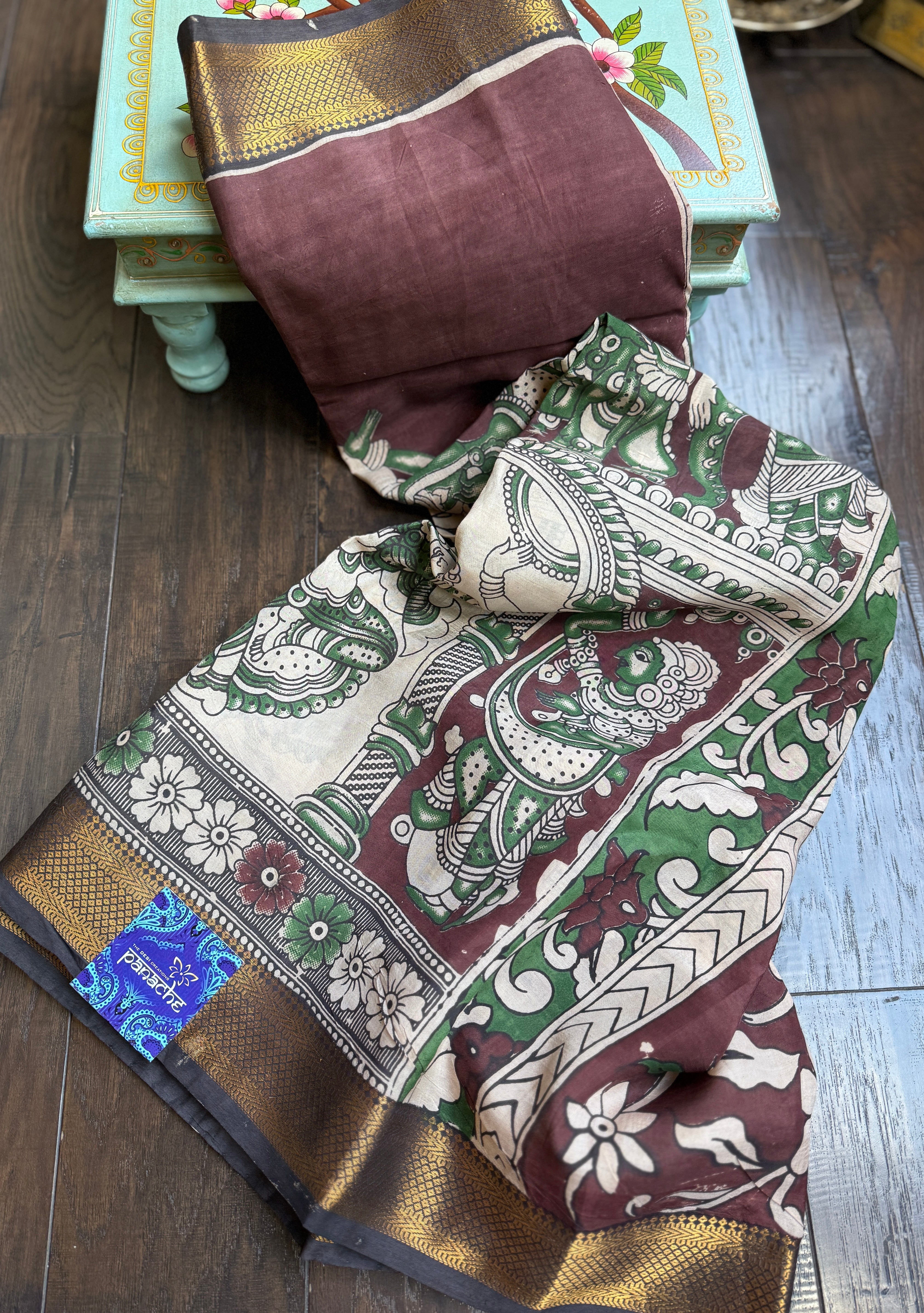 Chinori Silk Kalamkari  - Coffee Brown