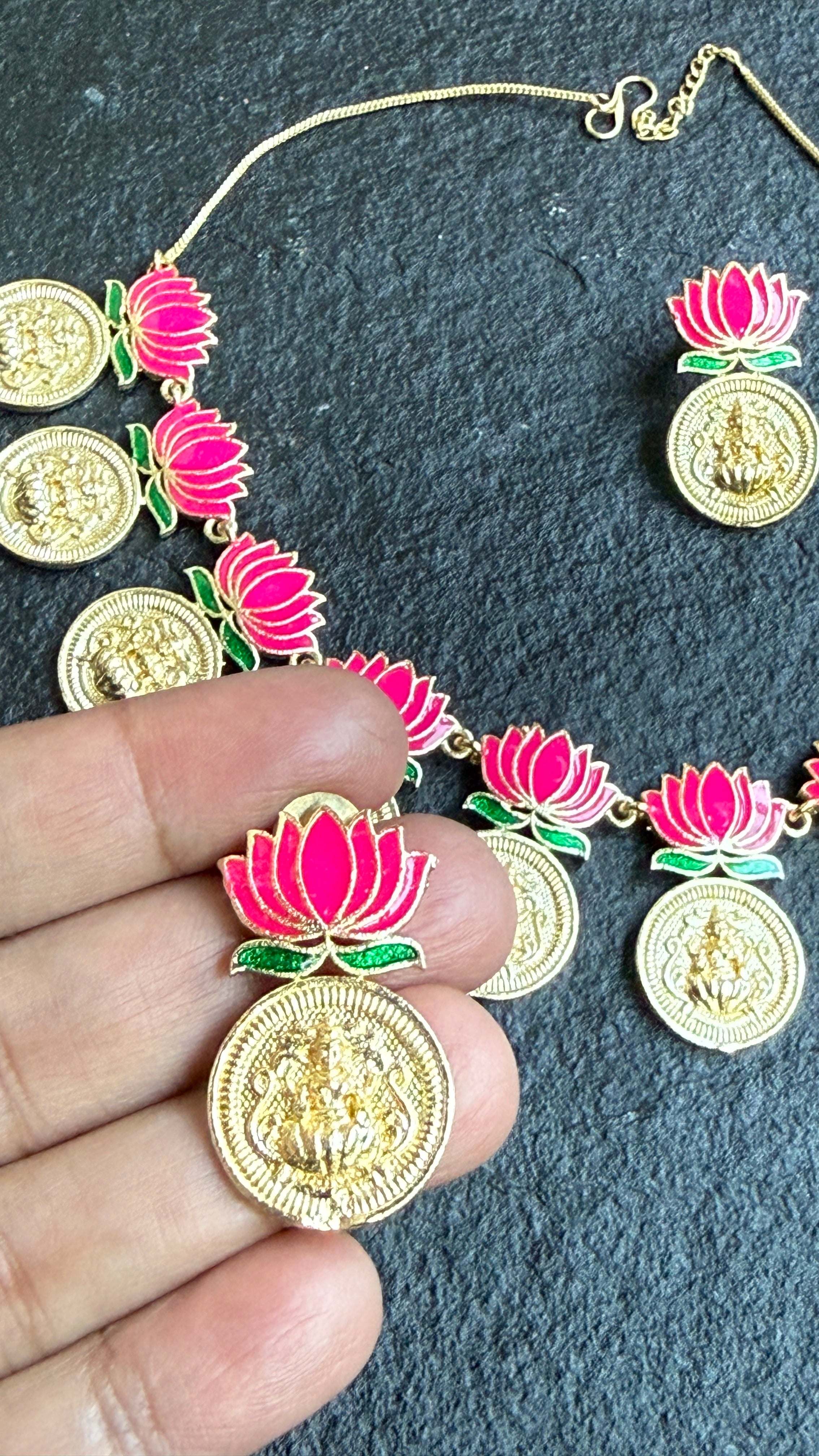 German Silver Lakshmi Set - Gold Lotus