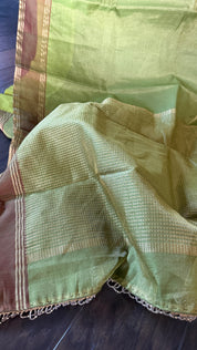 Chanderi Silk Cotton Tissue - Henna Green Woven