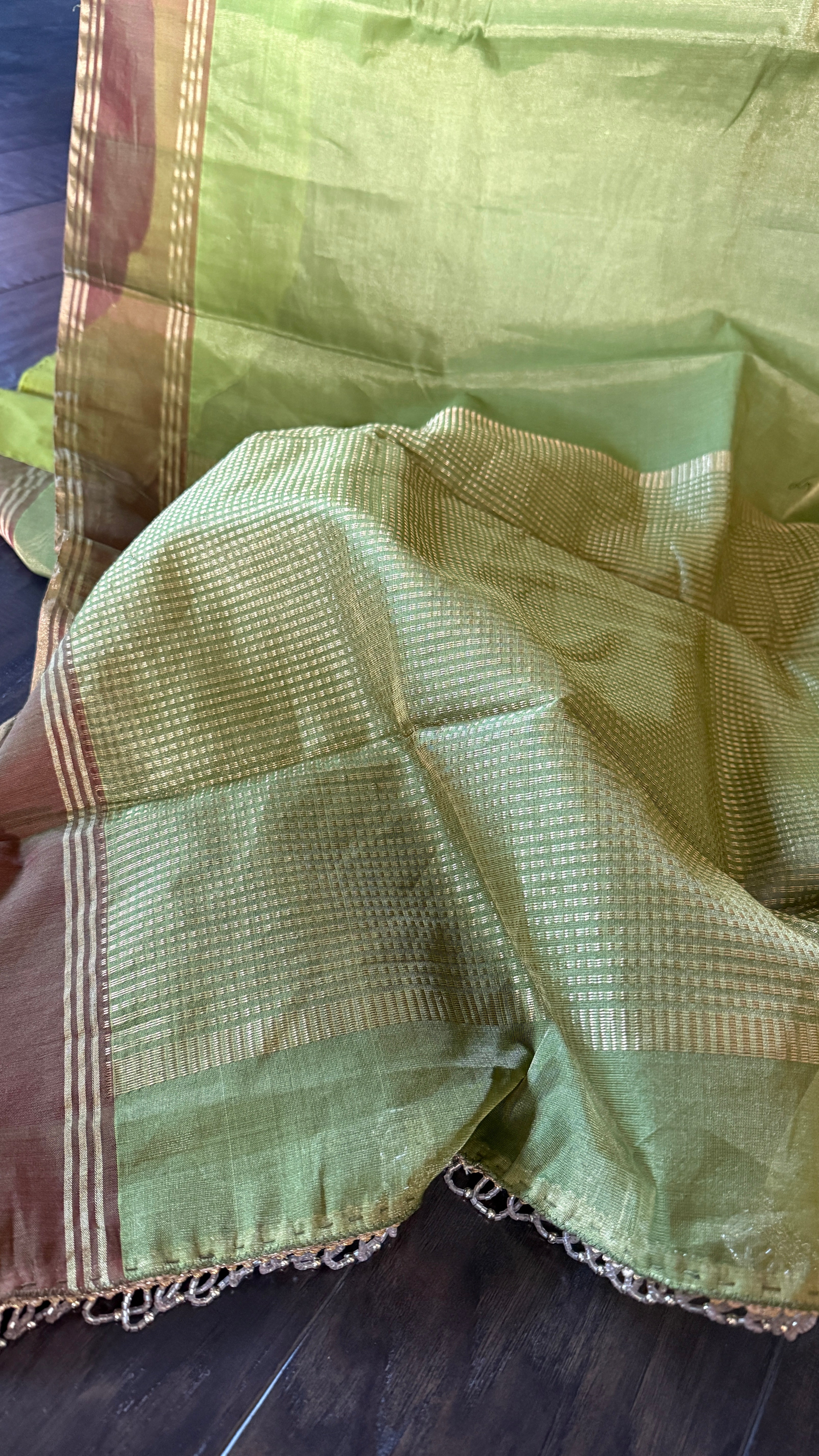 Chanderi Silk Cotton Tissue - Henna Green Woven