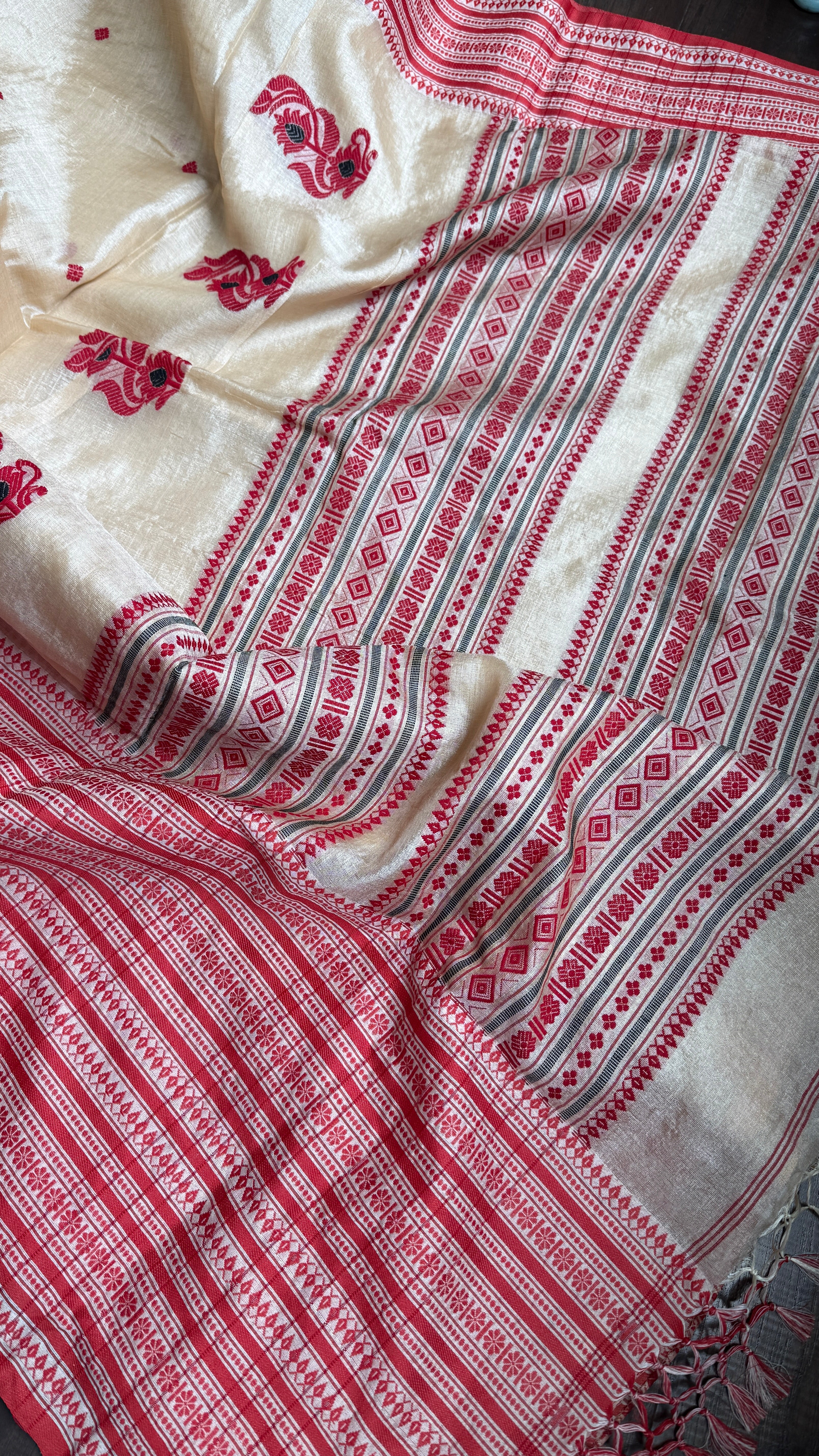 Pure Gachi Tussar Silk - Cream Red