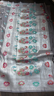 Tussar Georgette Banarasi - Grey Meenakari
