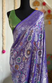 Tussar Georgette Banarasi - Purplish Blue Multi Meenakari