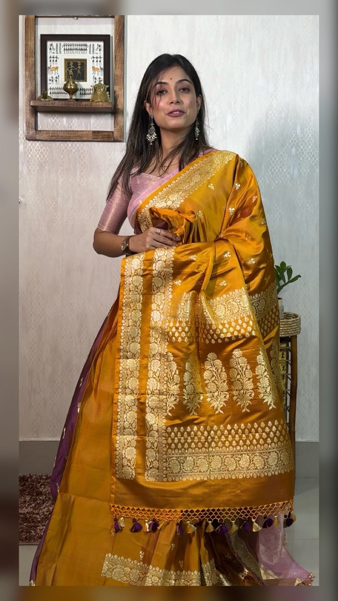 Pure Silk Mashru Banaras i- Golden Ochre Yellow