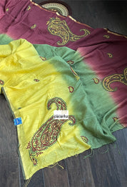 Pure Khadi Cotton - Green Yellow Hand Embroidered