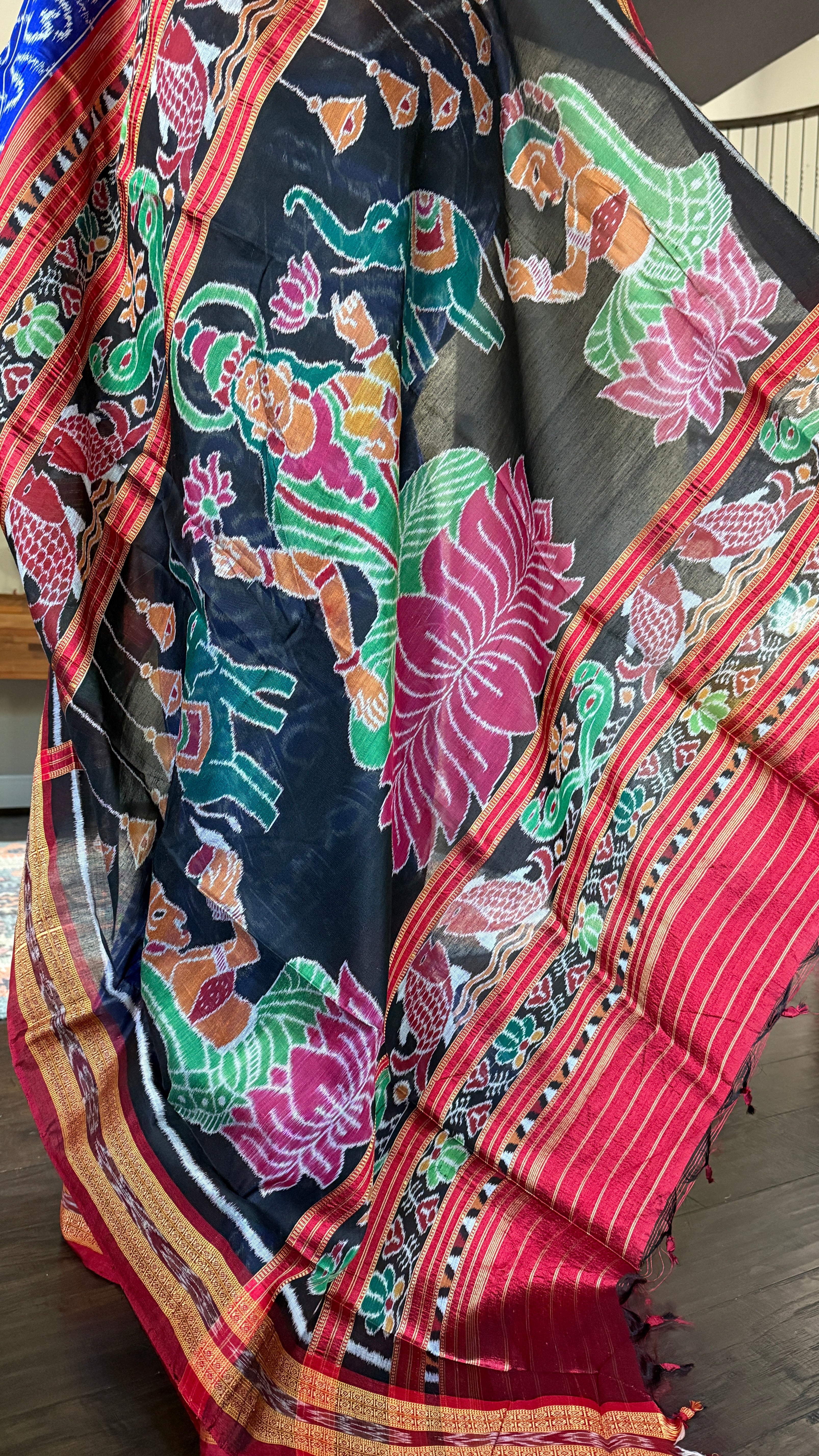 Pure Silk Sambalpuri Double ikat  - Royal Blue Maroon