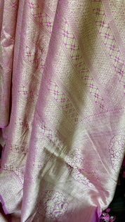 Pure Silk Brocade Banarasi- Light Onion Pink Golden Zari