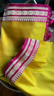 Pure Silk Mashru Banarasi- Yellow Magenta Pink Red