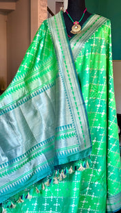 Tussar Silk Banarasi - Green Shaded Antique Zari