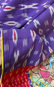 Designer Pure Cotton Ikat Krishna - Purple Yellow Red