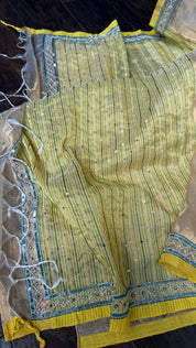 Hand Zardozi Pure Chanderi Tissue Silk - Golden Yellow Woven