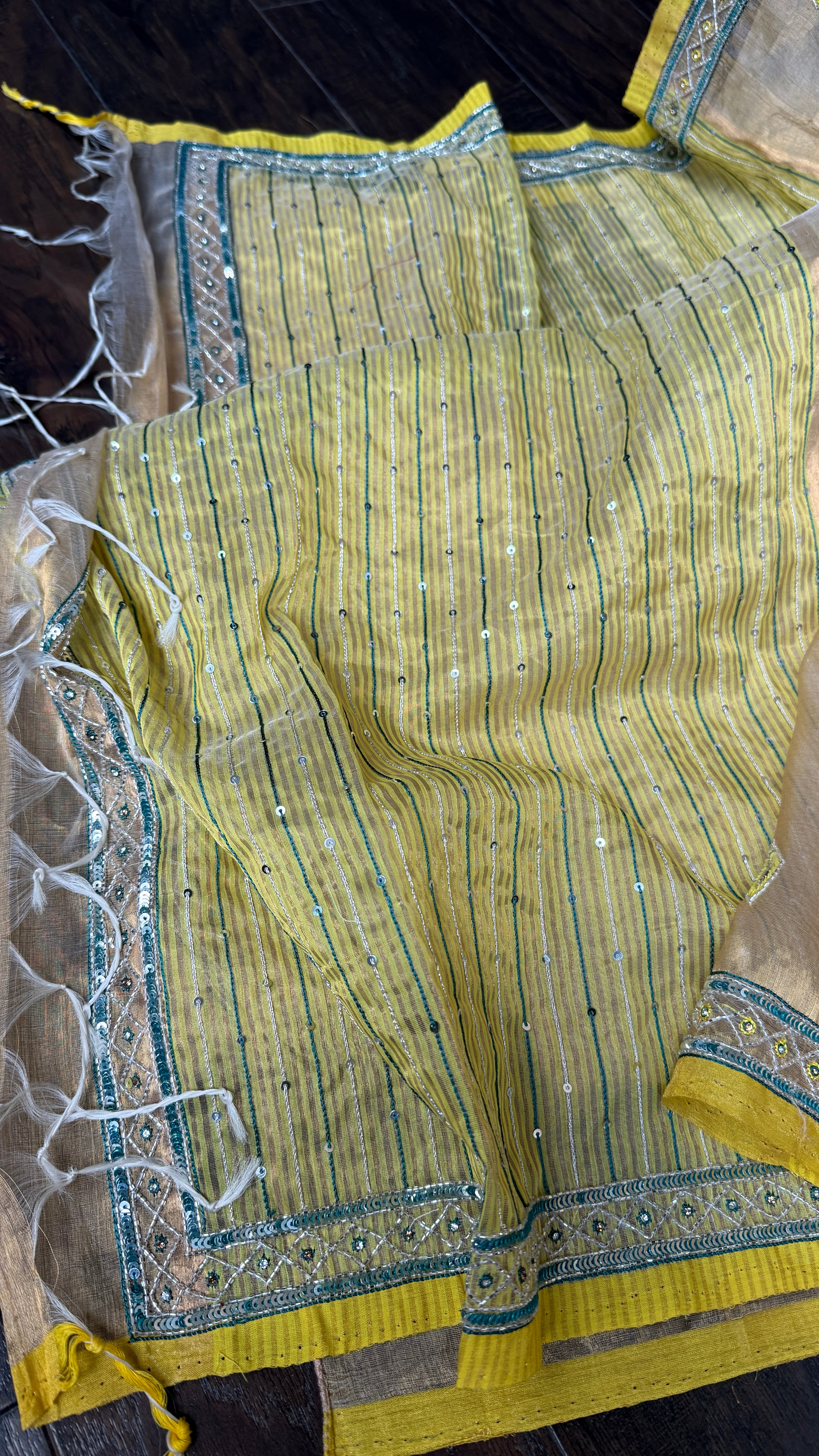 Hand Zardozi Pure Chanderi Tissue Silk - Golden Yellow Woven