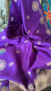 Pure Katan Silk Banarasi - Purple Hand Brush painted