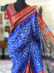 Pure Silk Sambalpuri Double ikat  - Royal Blue Maroon