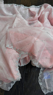 Designer Organza - Light Peach Pink Leheriya