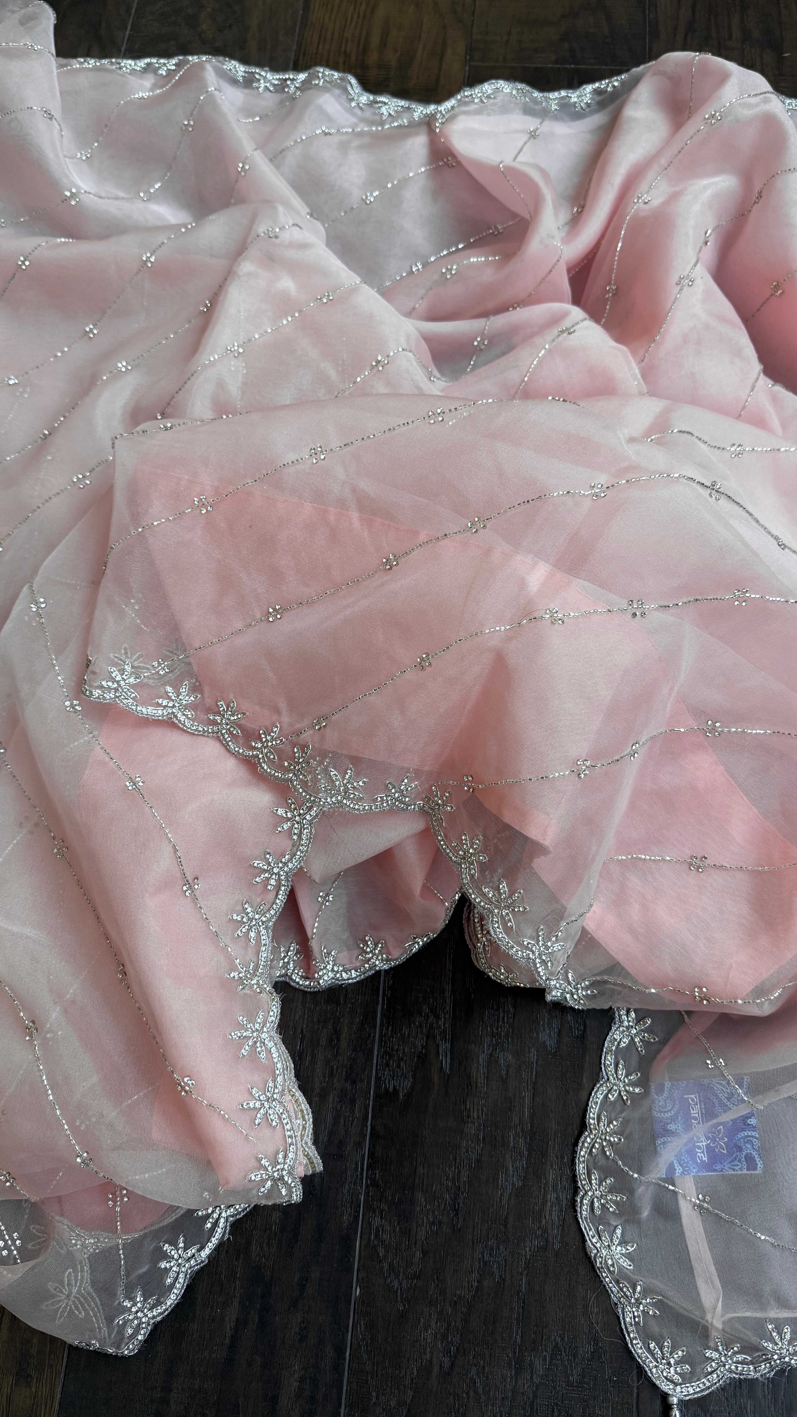 Designer Organza - Light Peach Pink Leheriya