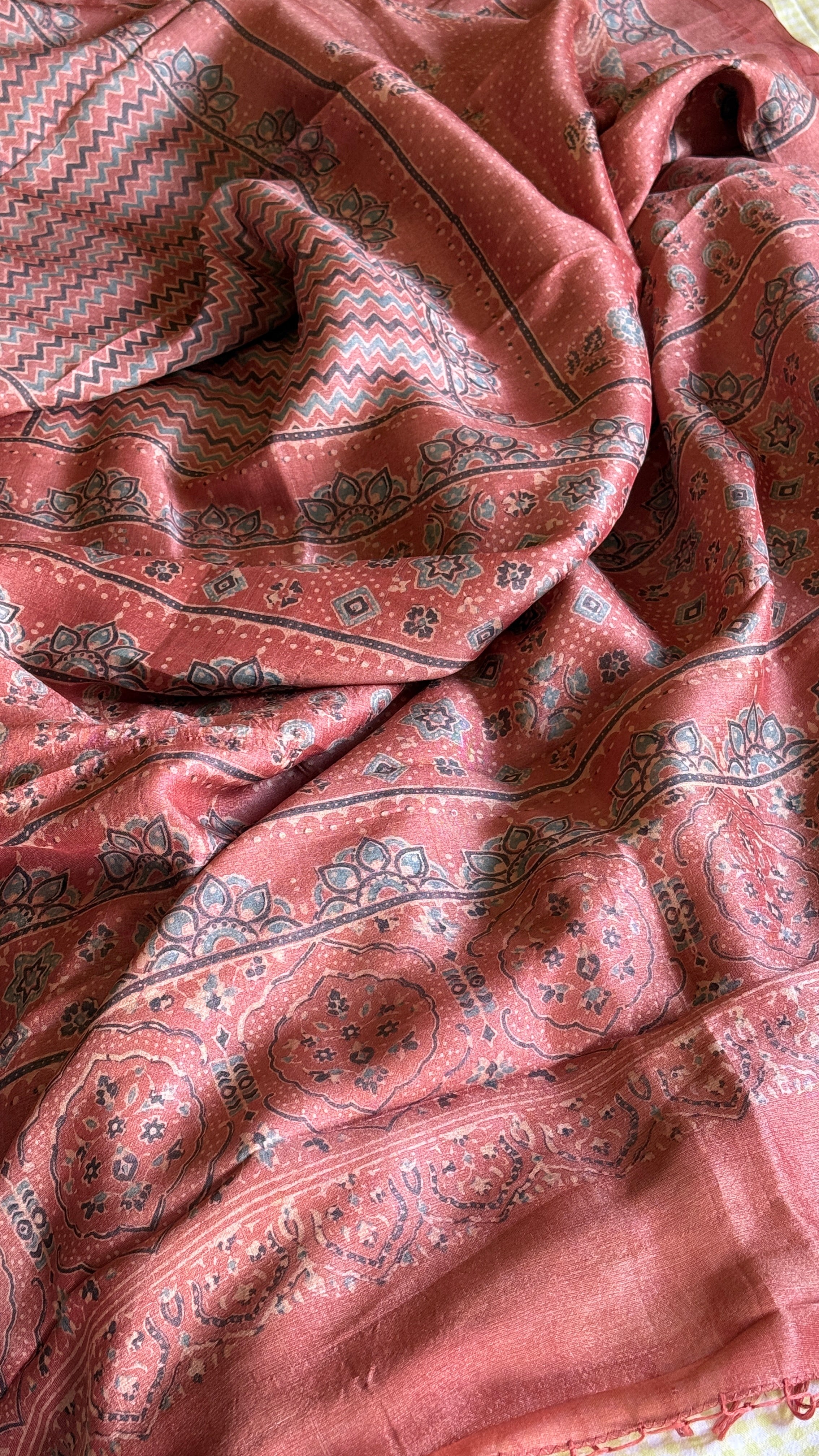 Pure Tussar Silk Ajrakh - Maroon