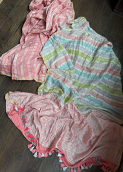 Pure Muga Silk Crushed Zari Banarasi - Peach Pink Hand Dyed