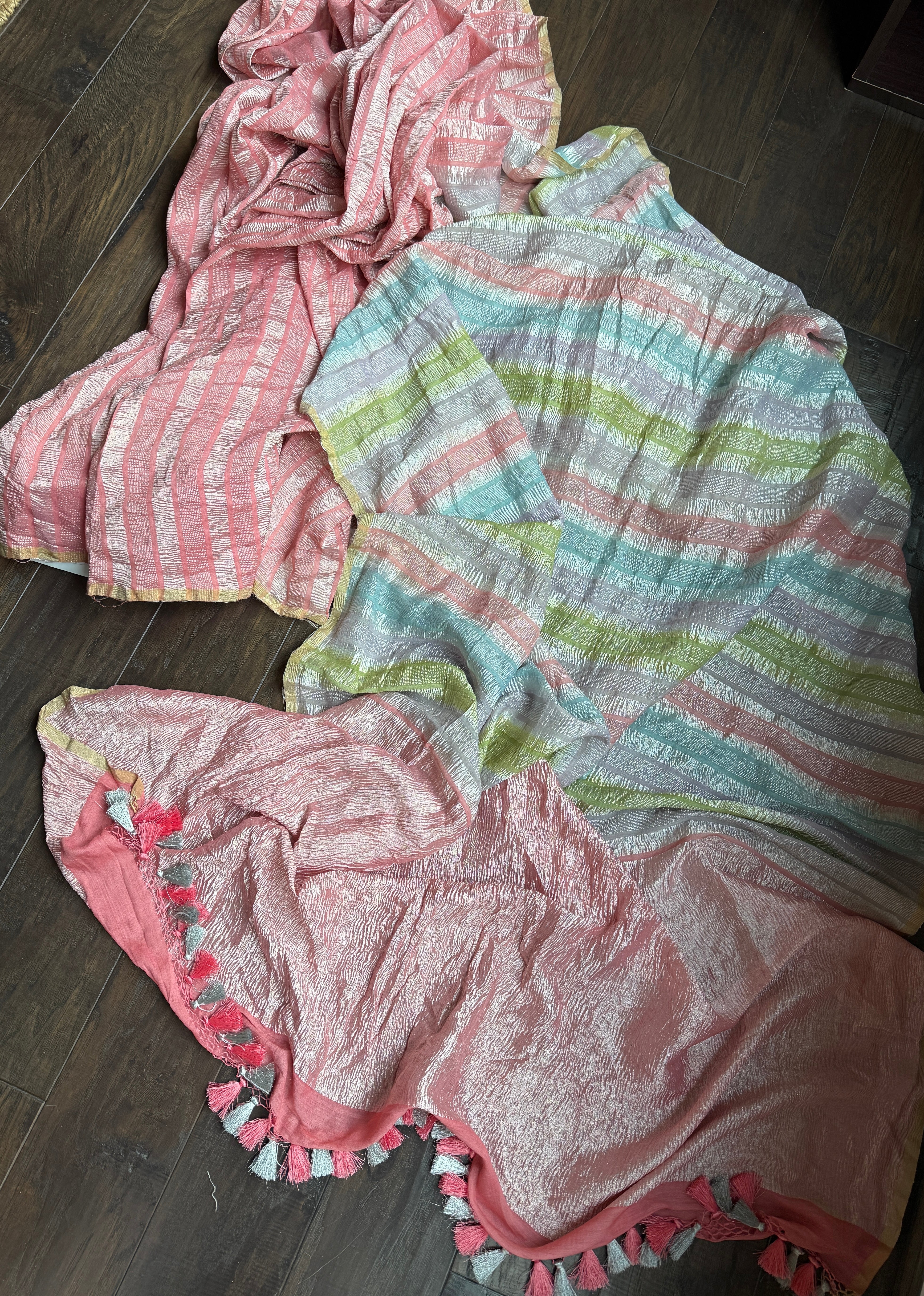 Pure Muga Silk Crushed Zari Banarasi - Peach Pink Hand Dyed