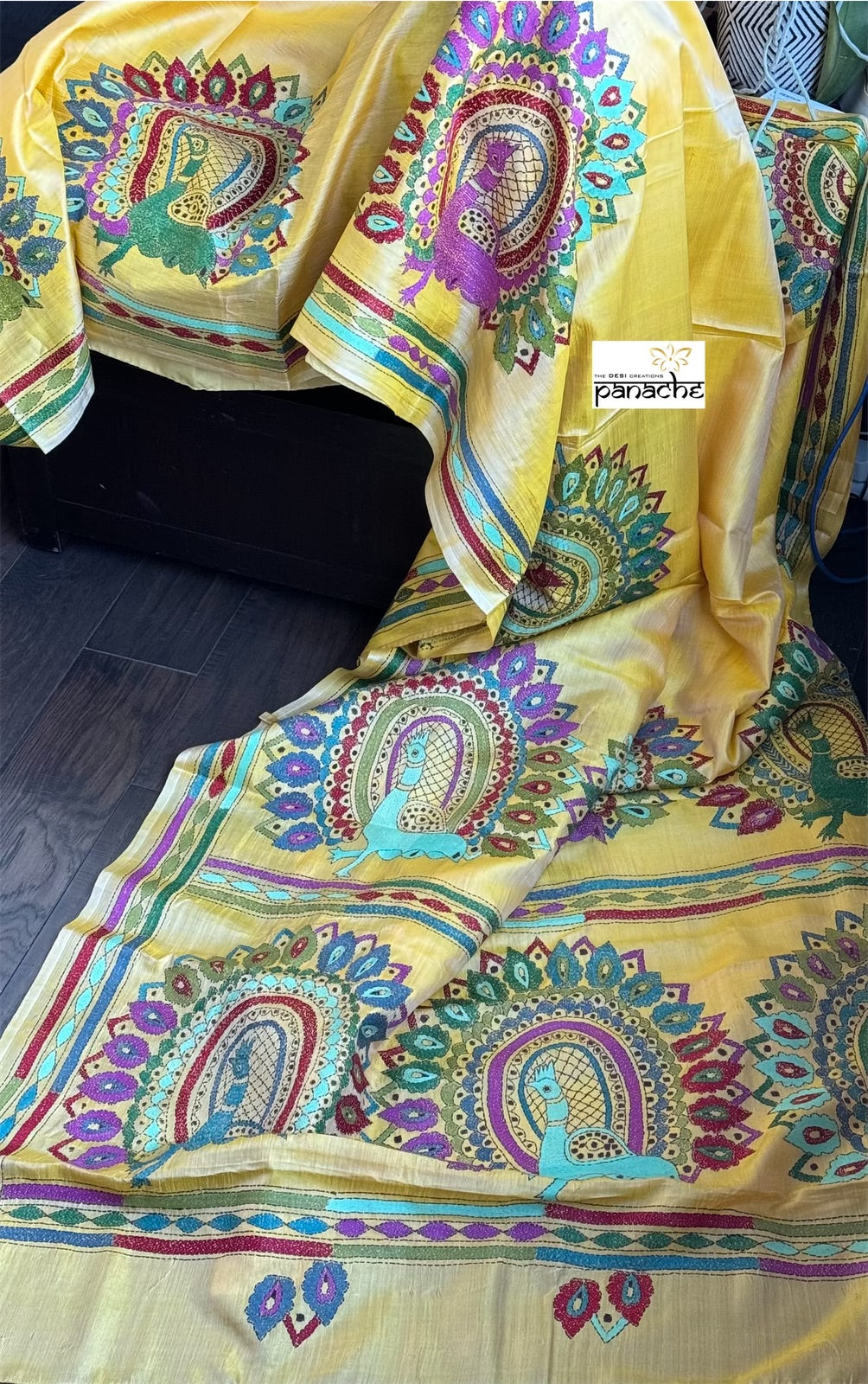 Pure Tussar Silk Kantha Stitch - Yellow