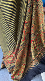 Modal Silk Ajrakh - Greenish Yellow Black Striped