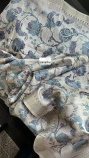 Designer Tussar Floral - Light Grey Tan