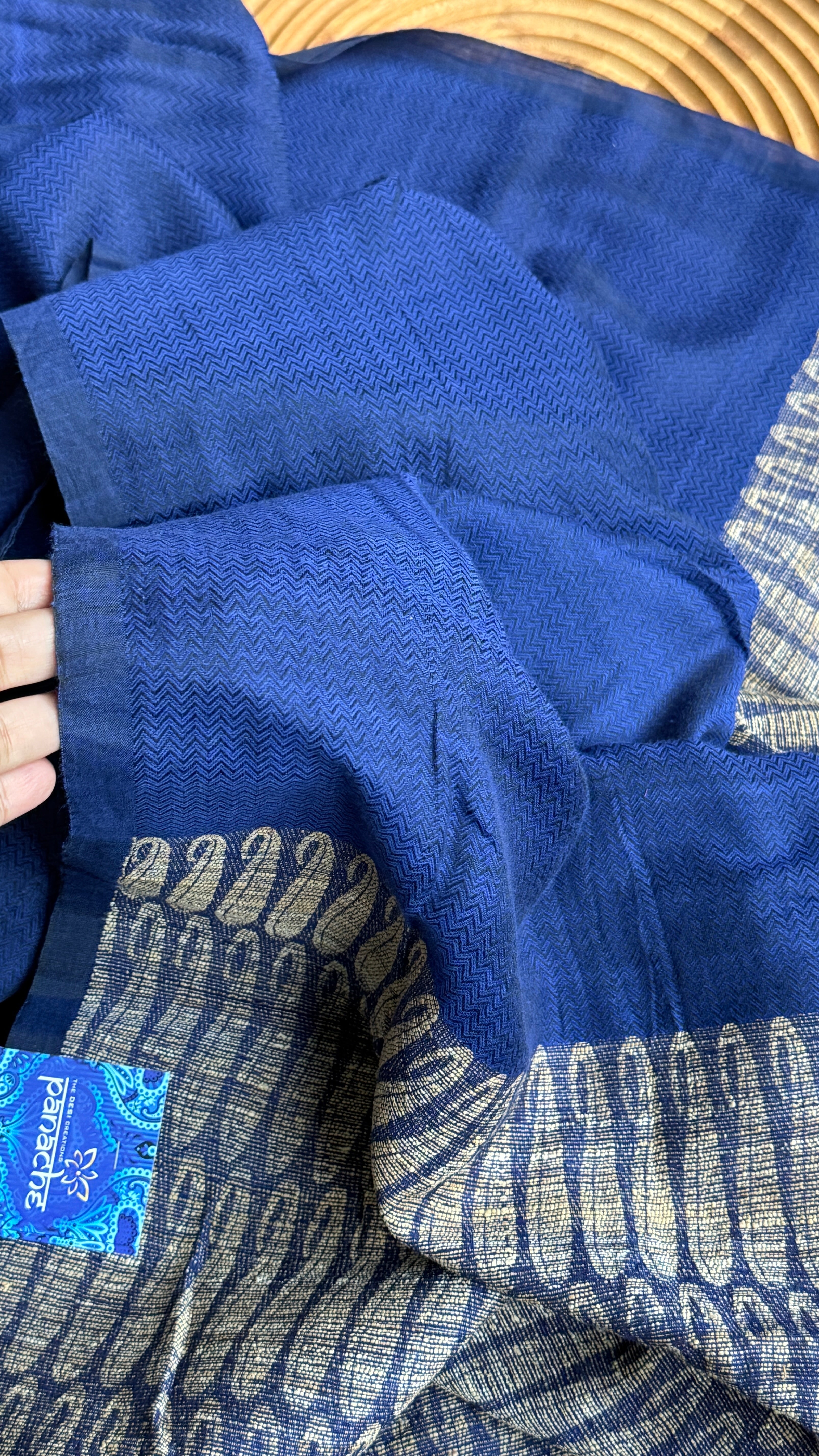 Pure Khadi Matka Cotton -  Blue Jute Handwoven
