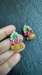 Earring 925 Silver- Kundan Gold Stud