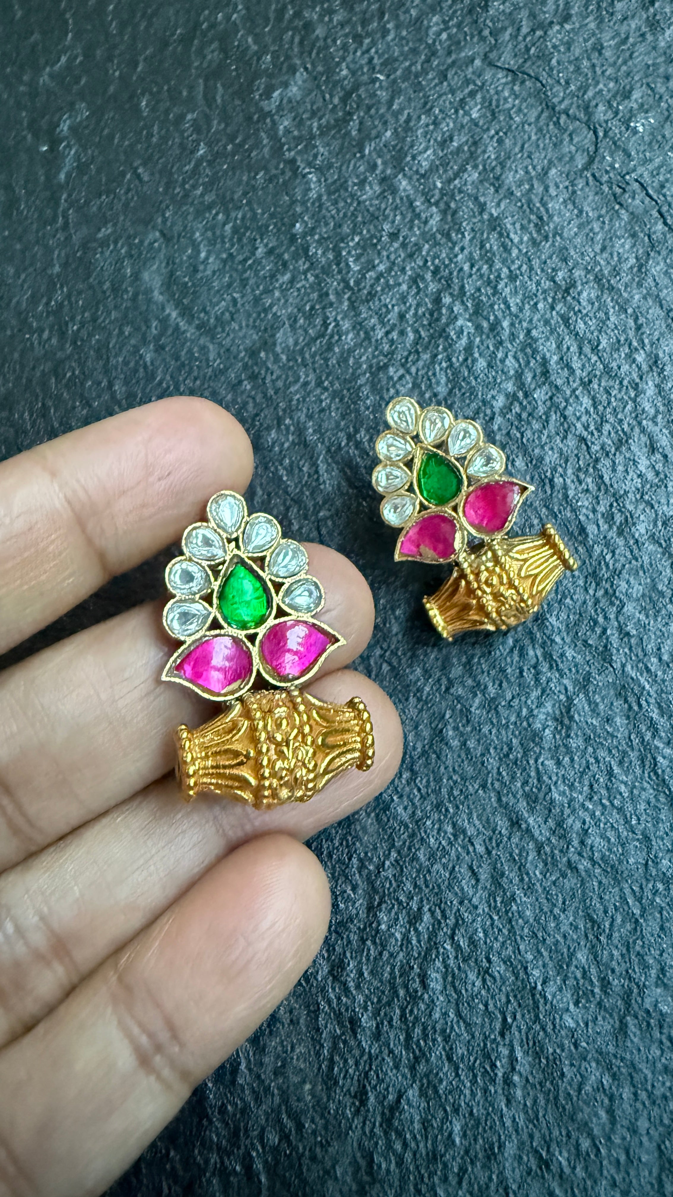 Earring 925 Silver- Kundan Gold Stud