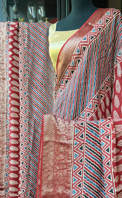 Dola Silk Ajrakh - Red Multi Color