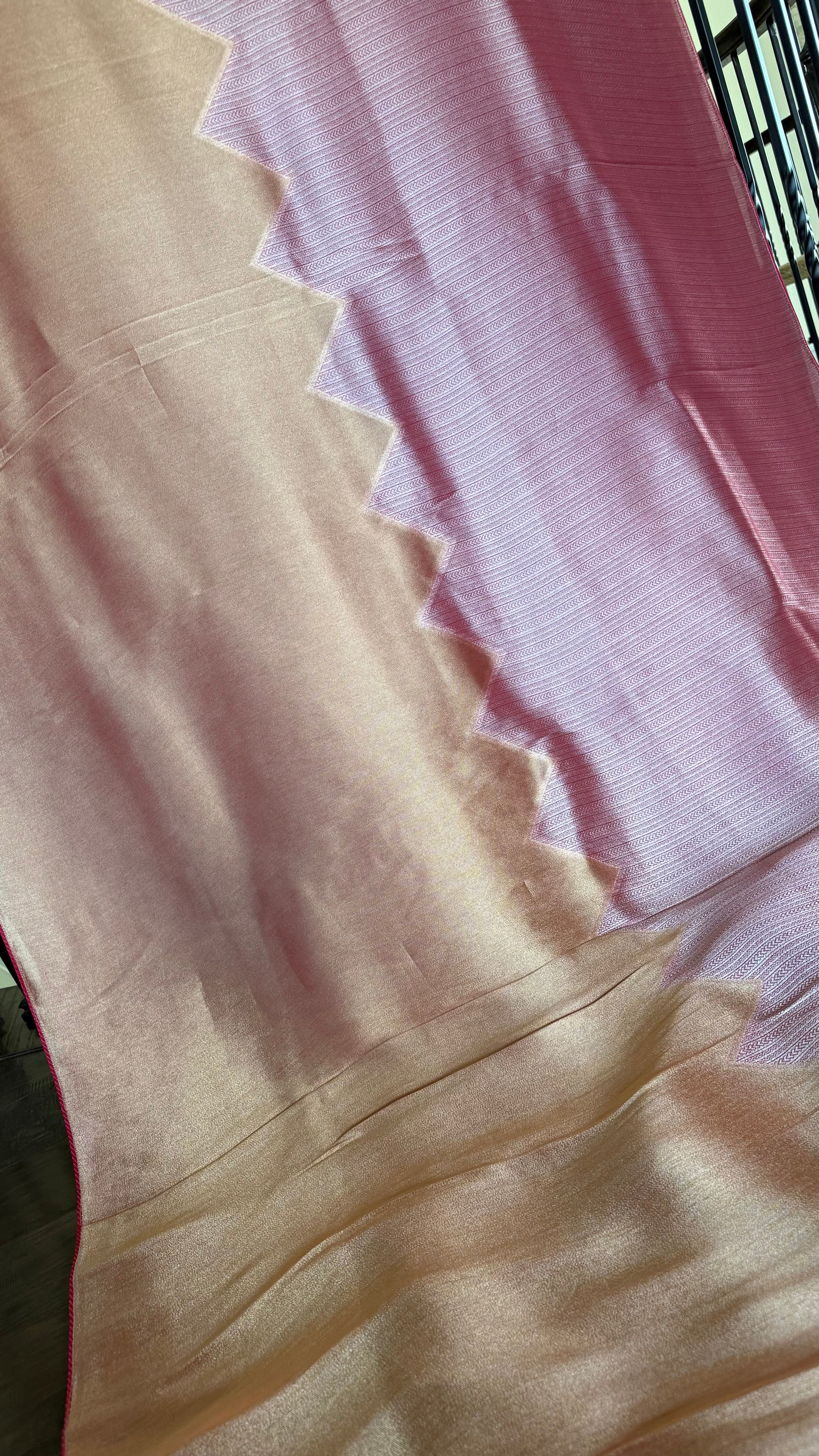 Designer Soft Silk Brocade Banarasi - Peach Pink Golden