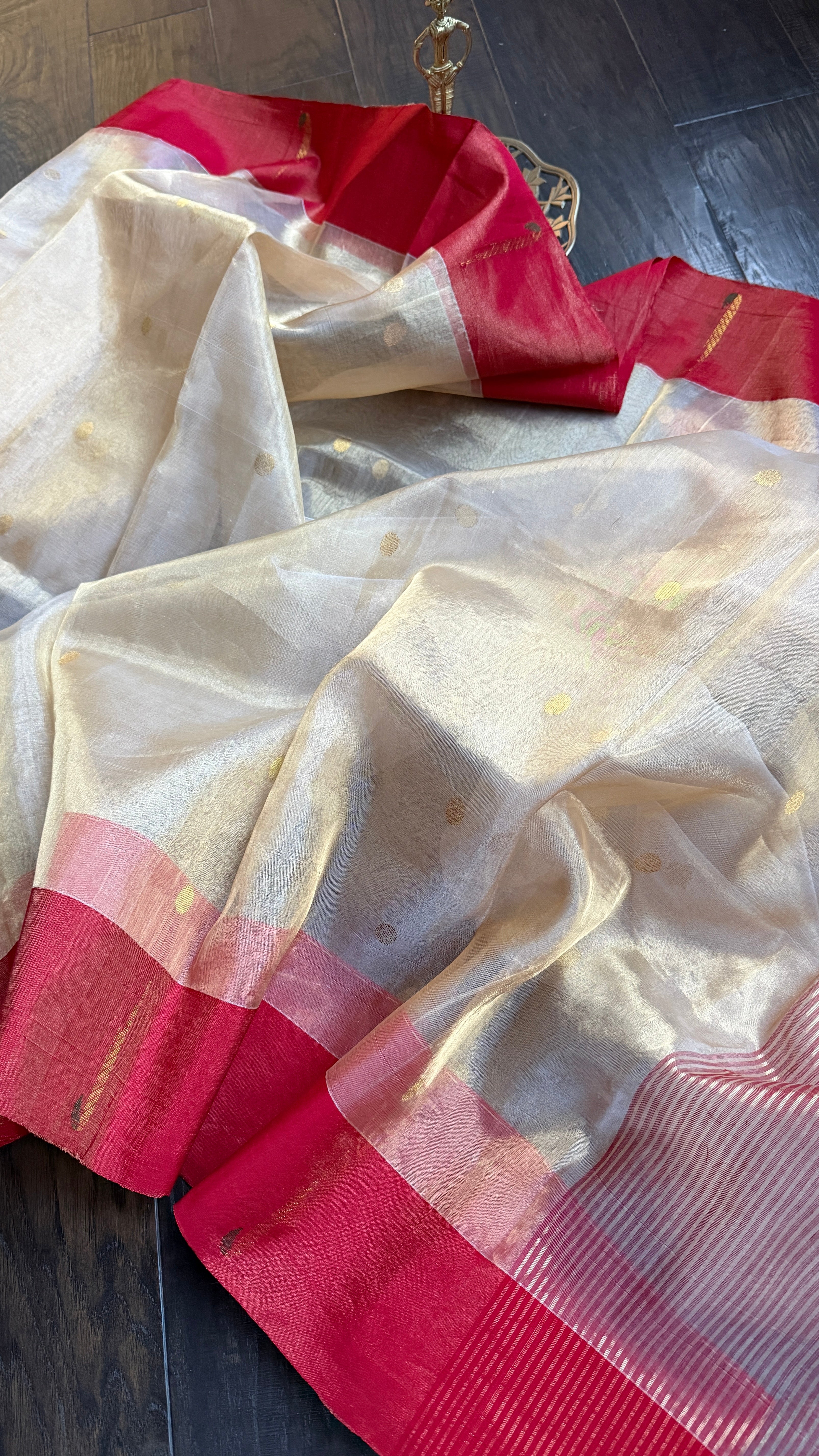 Pure Chanderi Tissue Silk - Golden Woven Munia Border