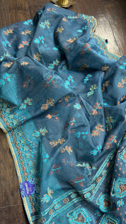 Designer Jamdaani Cutdana Embroidered - Light Firozi