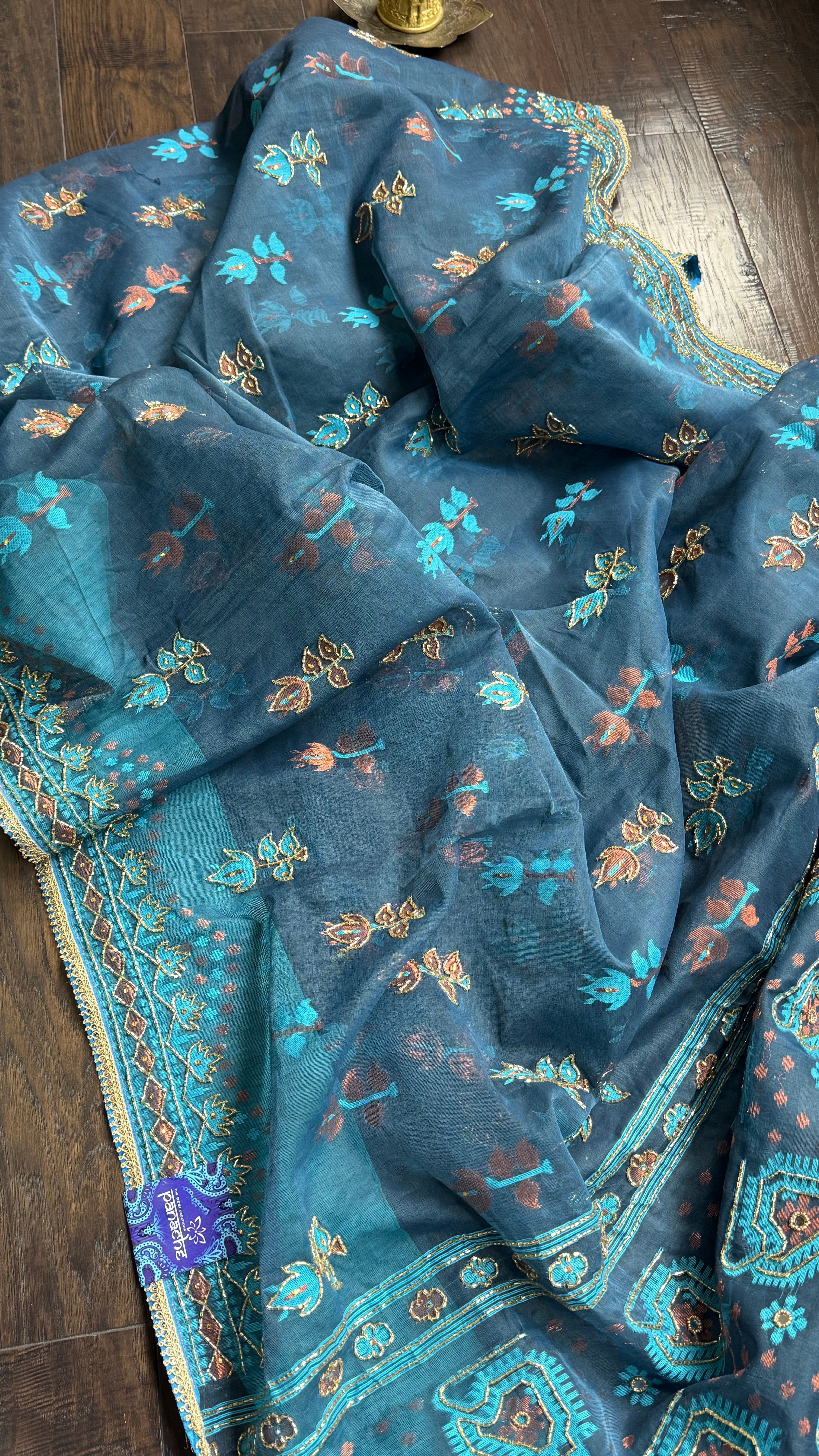Designer Jamdaani Cutdana Embroidered - Light Firozi