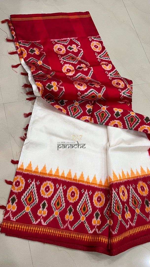 Pure Silk Ikat -  White Red Pochampally