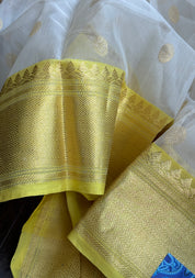 Pure Chanderi Organza Silk - Off White Yellow Iknaliya